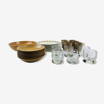 Depareille table service - glassware, sandstone and earthenware - 6 cutlery -25 pieces