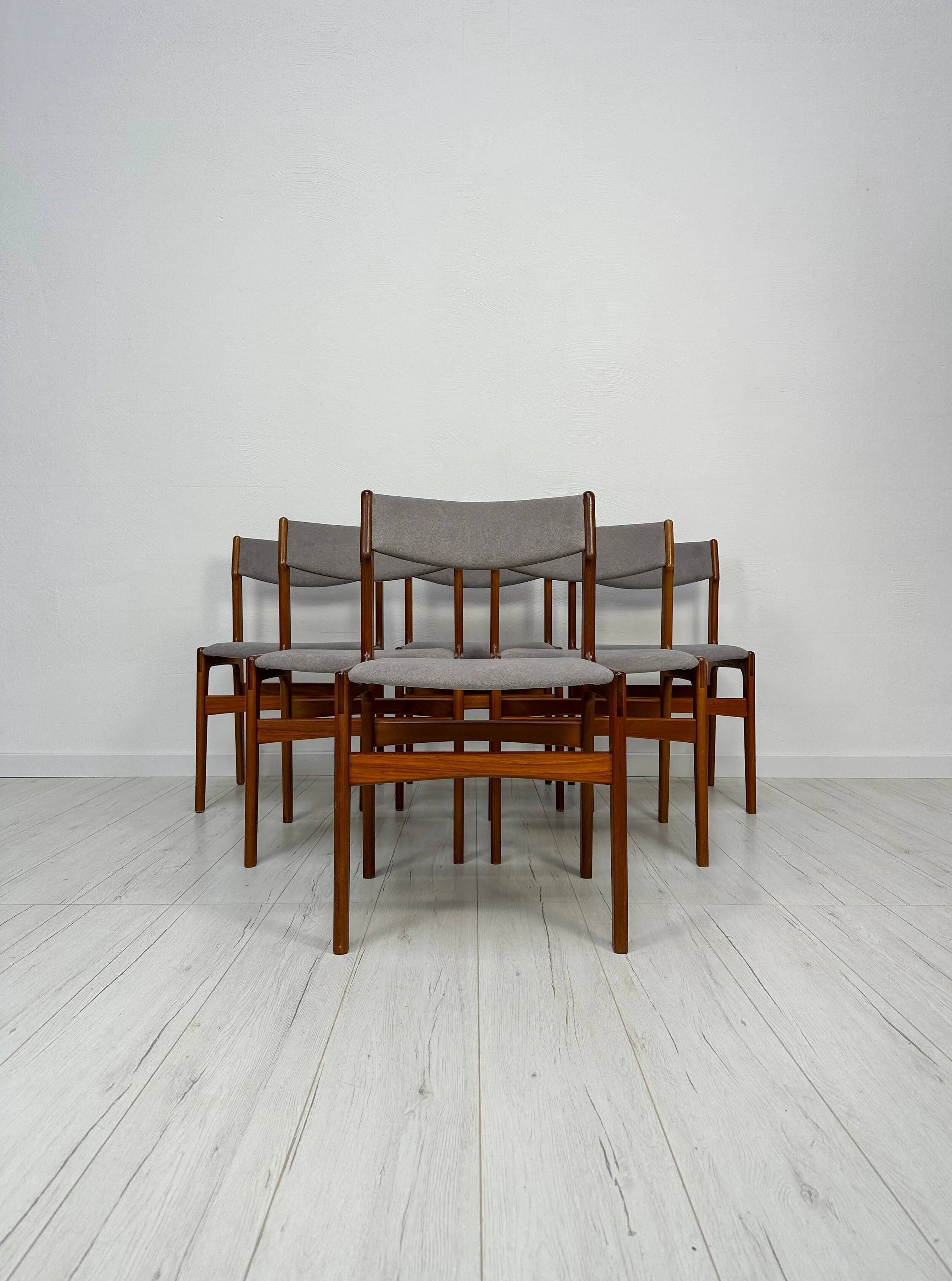 1960s Set of 6 Vintage Danish Teak Dining Chairs by Erik Buch