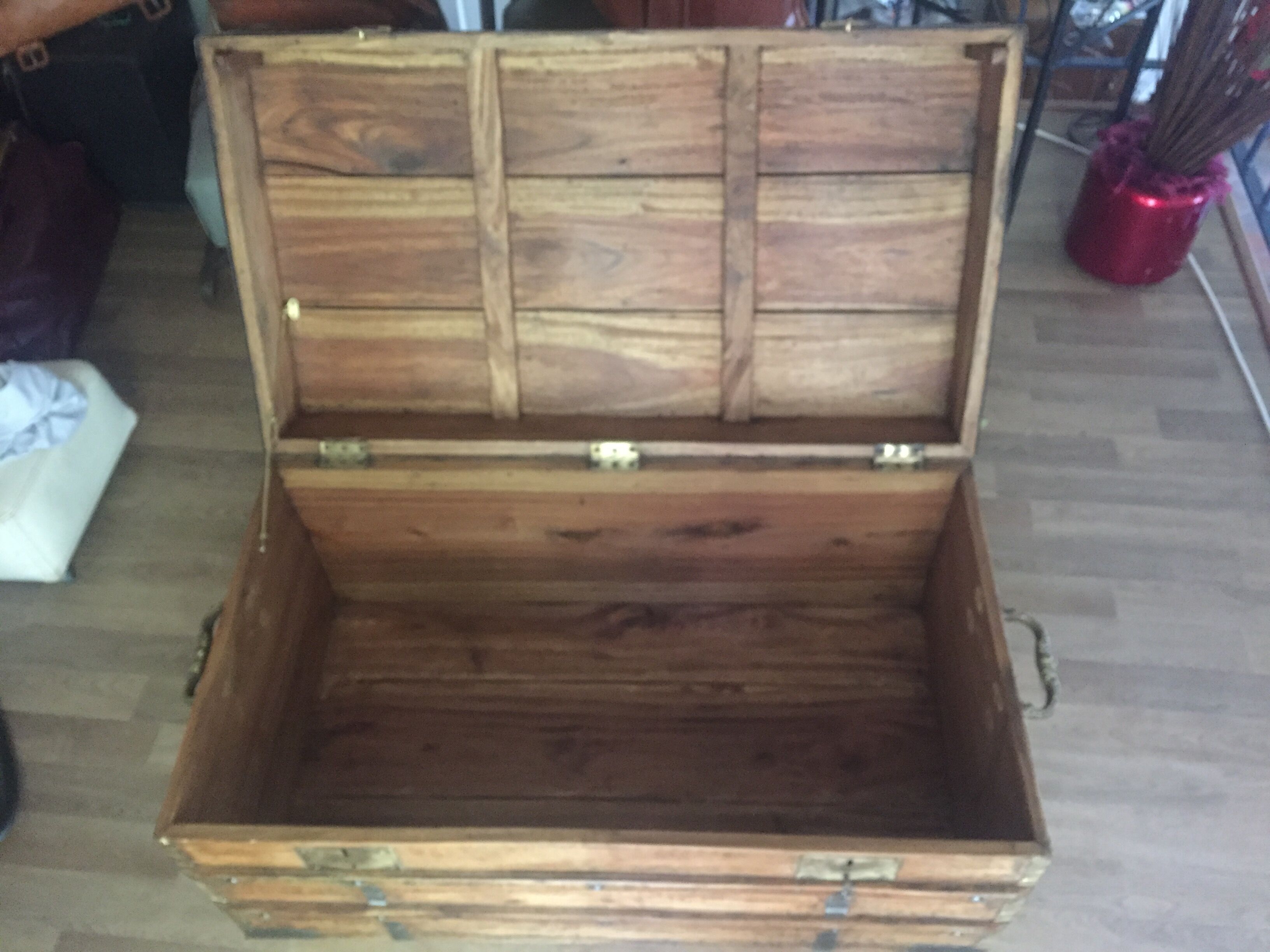 Old trunk in camphier and brass