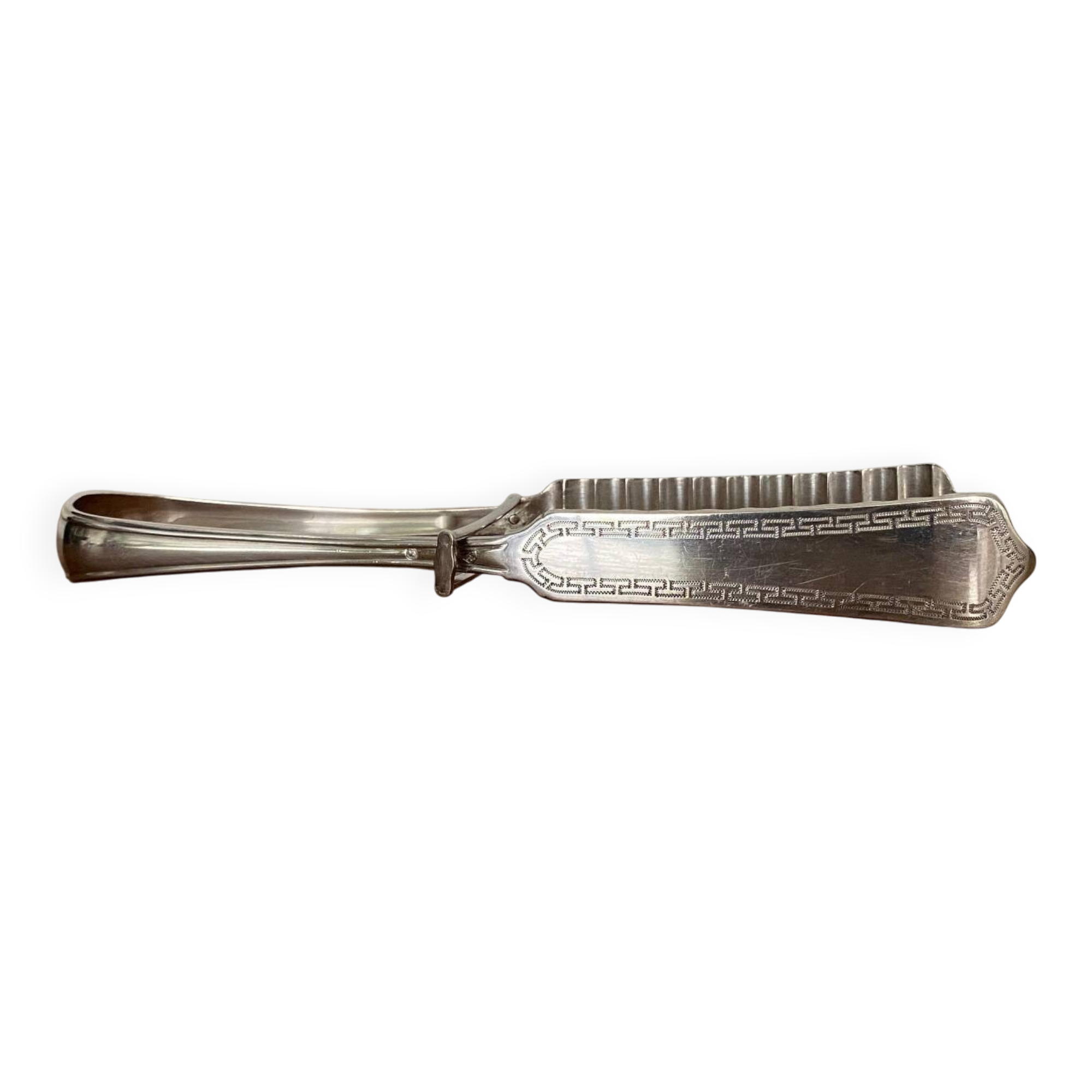 Silver asparagus tongs with Minerva hallmark, 19th century