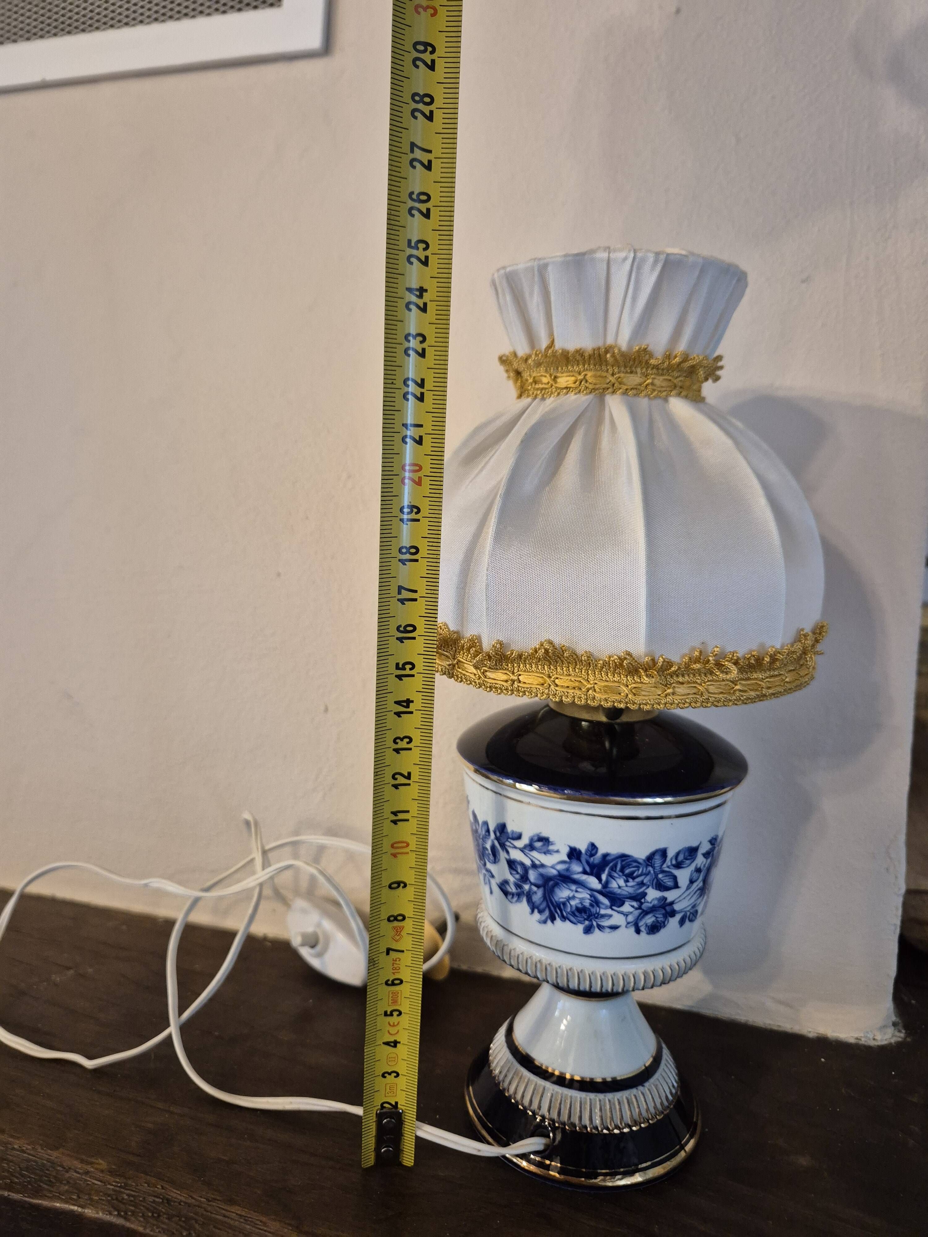 Italian Porcelain Table Lamp - Hand-painted,  blue and white floral