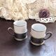 Duo Italian Porcelain Cups with Vintage Monopoly Pewter Holder
