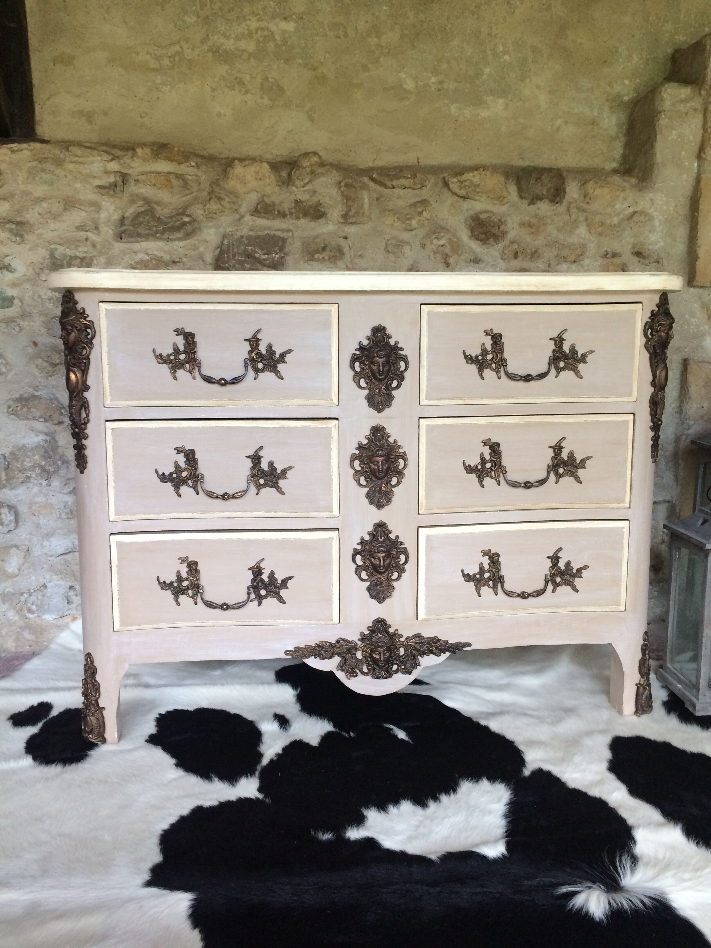 Curved chest of drawers 6 drawers of style xviiith patinated mole