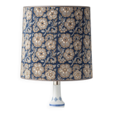 Blue and white porcelain table lamp by Lladró with floral shade in new silk.