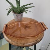 Plateau hexagonal en verre rose art déco