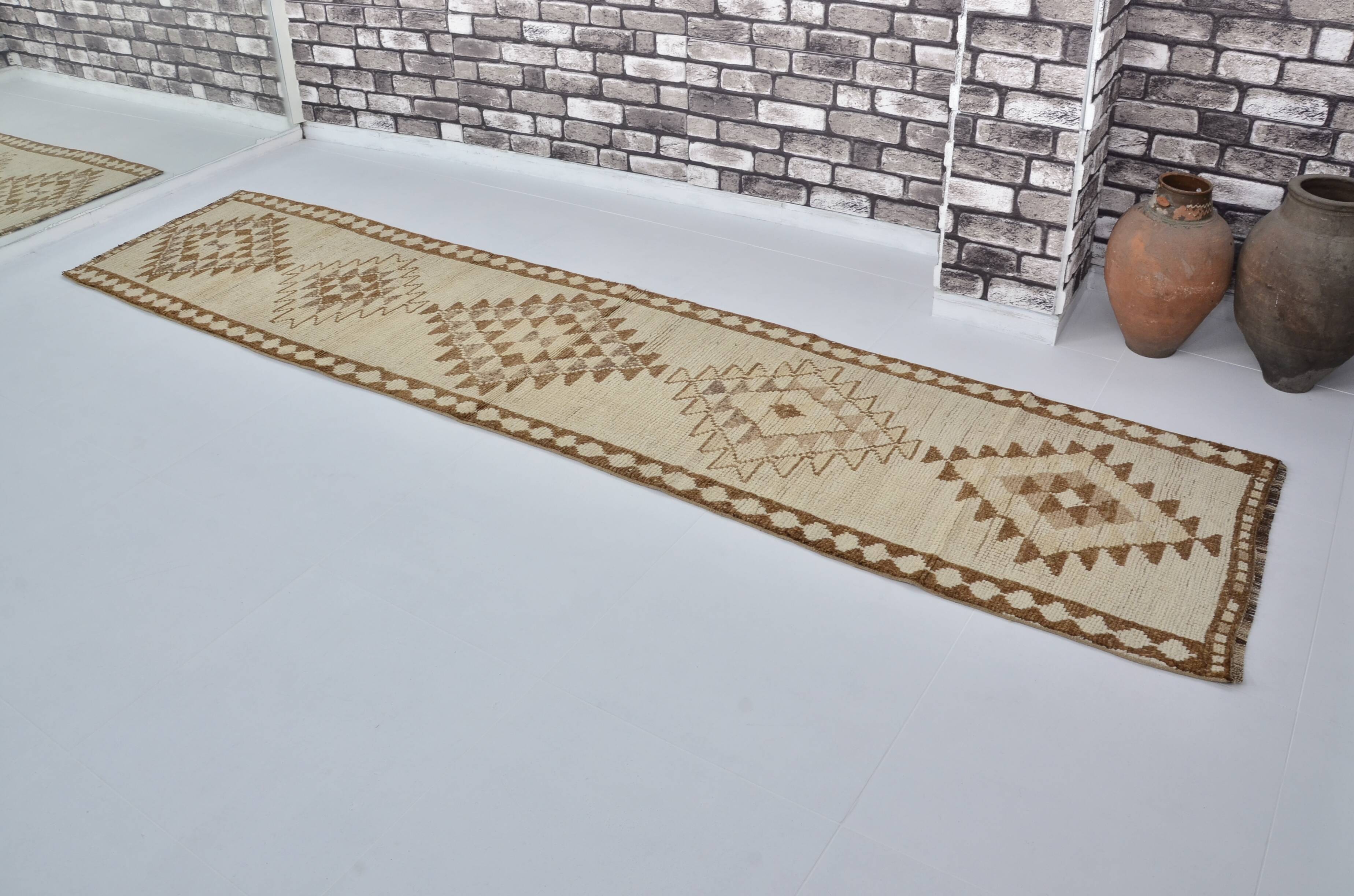Decorative Vintage White Wool Runner Rug sku 2072