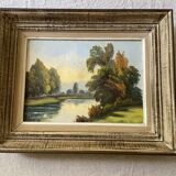 Oil on canvas framed river landscape