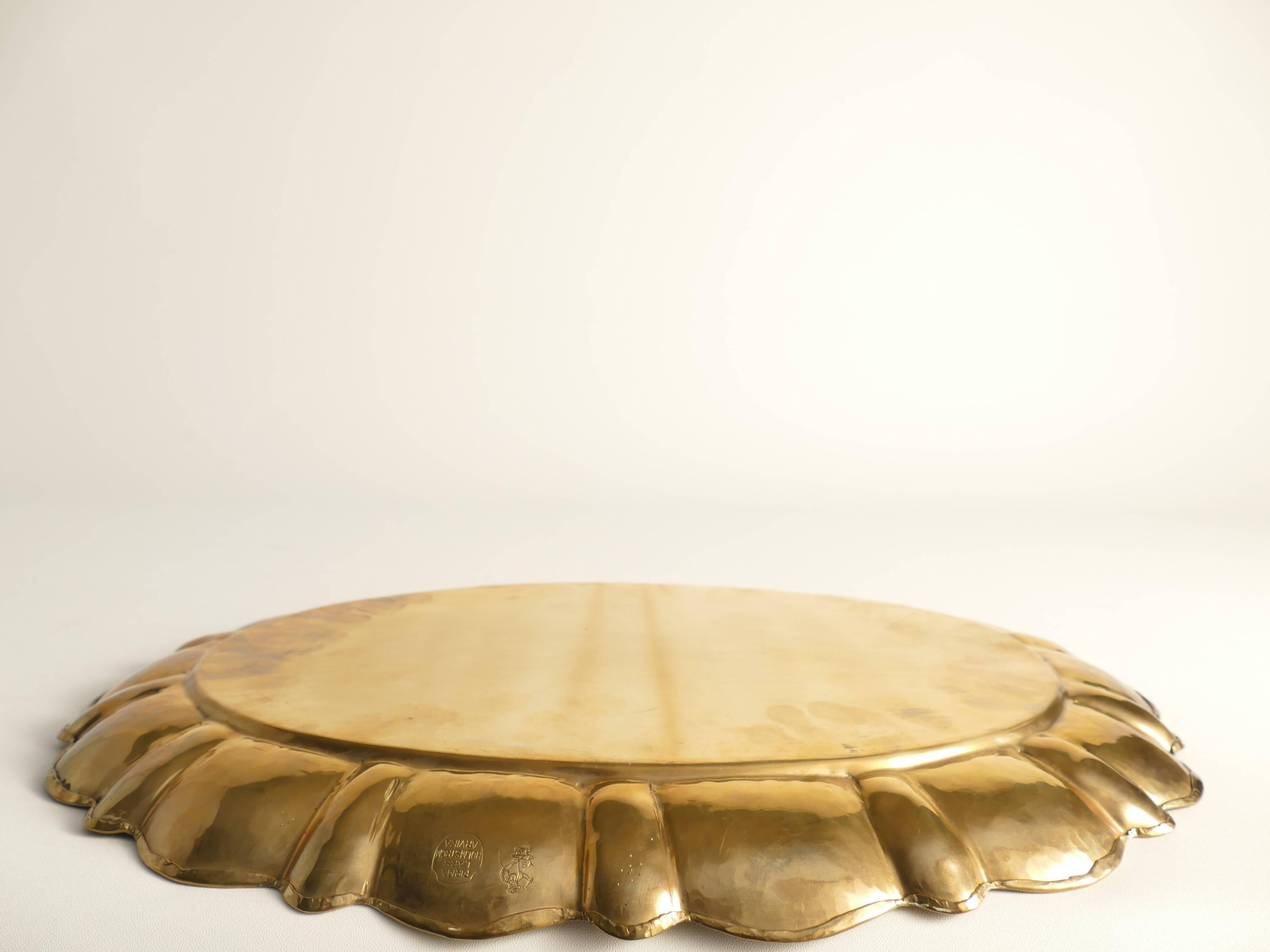 Hollywood Regency Large Oval Brass Tray by Firma Lars Holmström, Sweden 1940's
