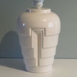 Vintage Ikea table lamp in white ceramic, Memphis style with black and white lampshade.