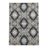 Tapis en laine noué à la main en bleu marine et taupe, tapis floral fait main pour le salon