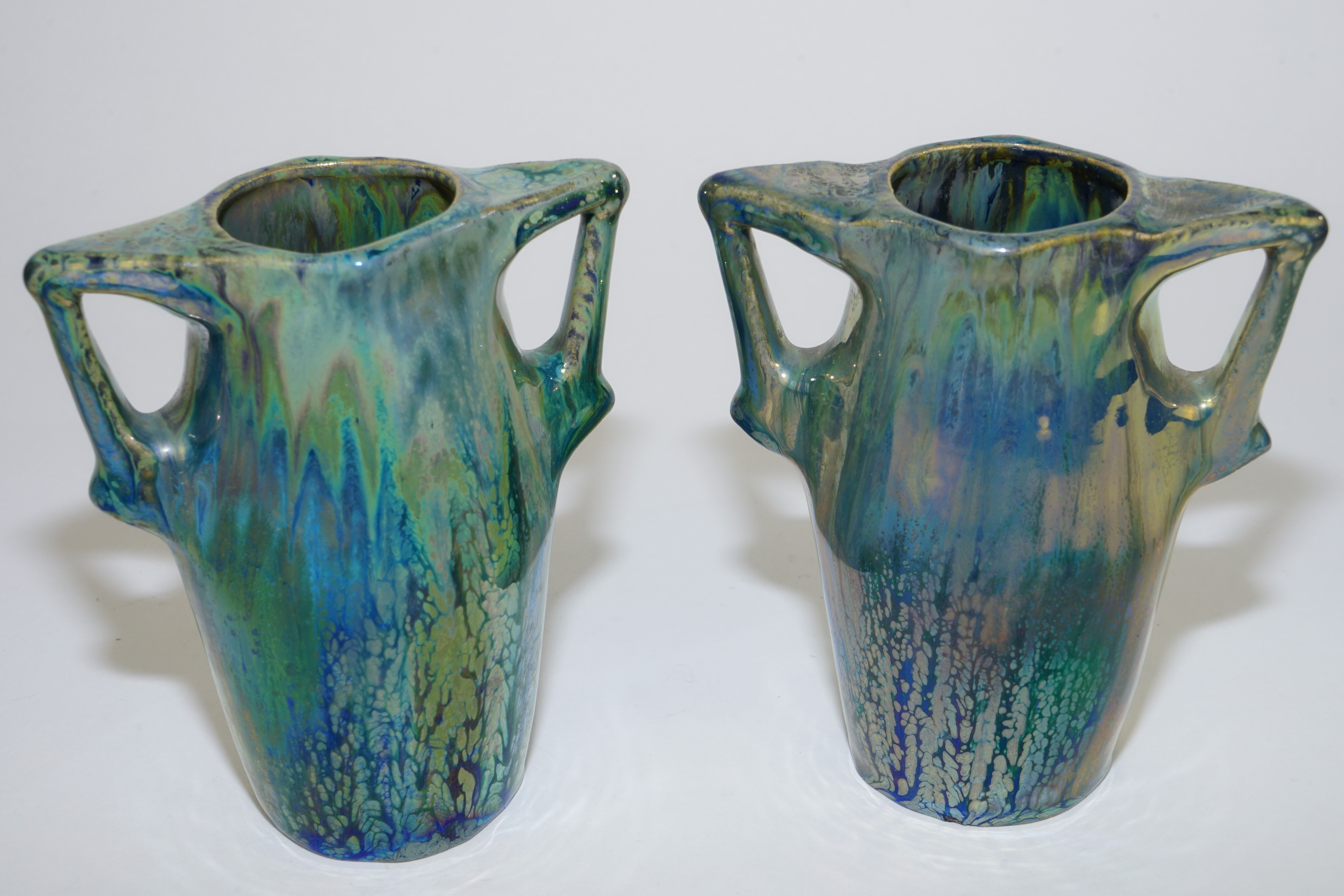 Ceramic alphonse cytere (1861-1941) pair of metallise sandstone vases