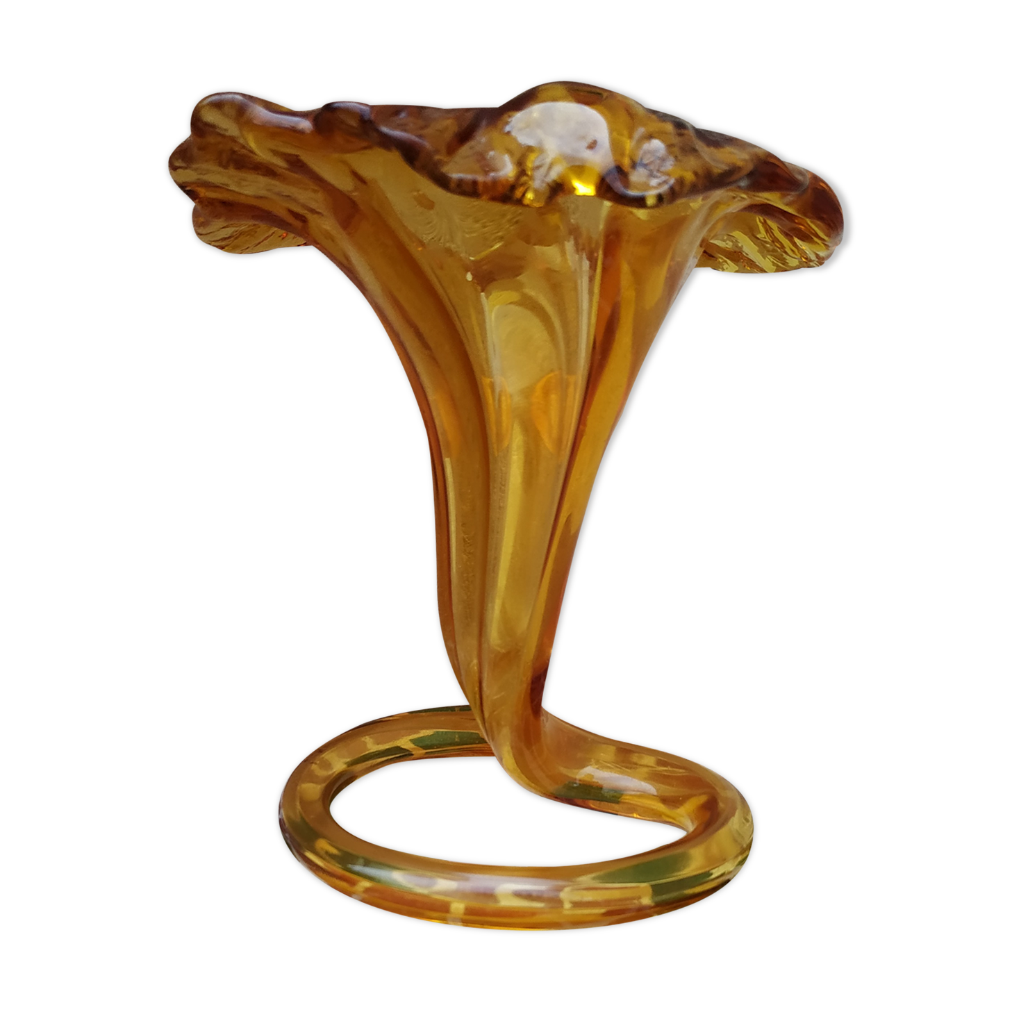 Vase cornet en verre ambré de Murano
