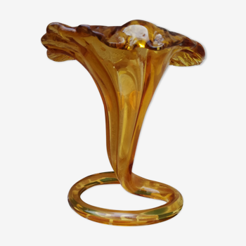 Vase cornet en verre ambré de Murano