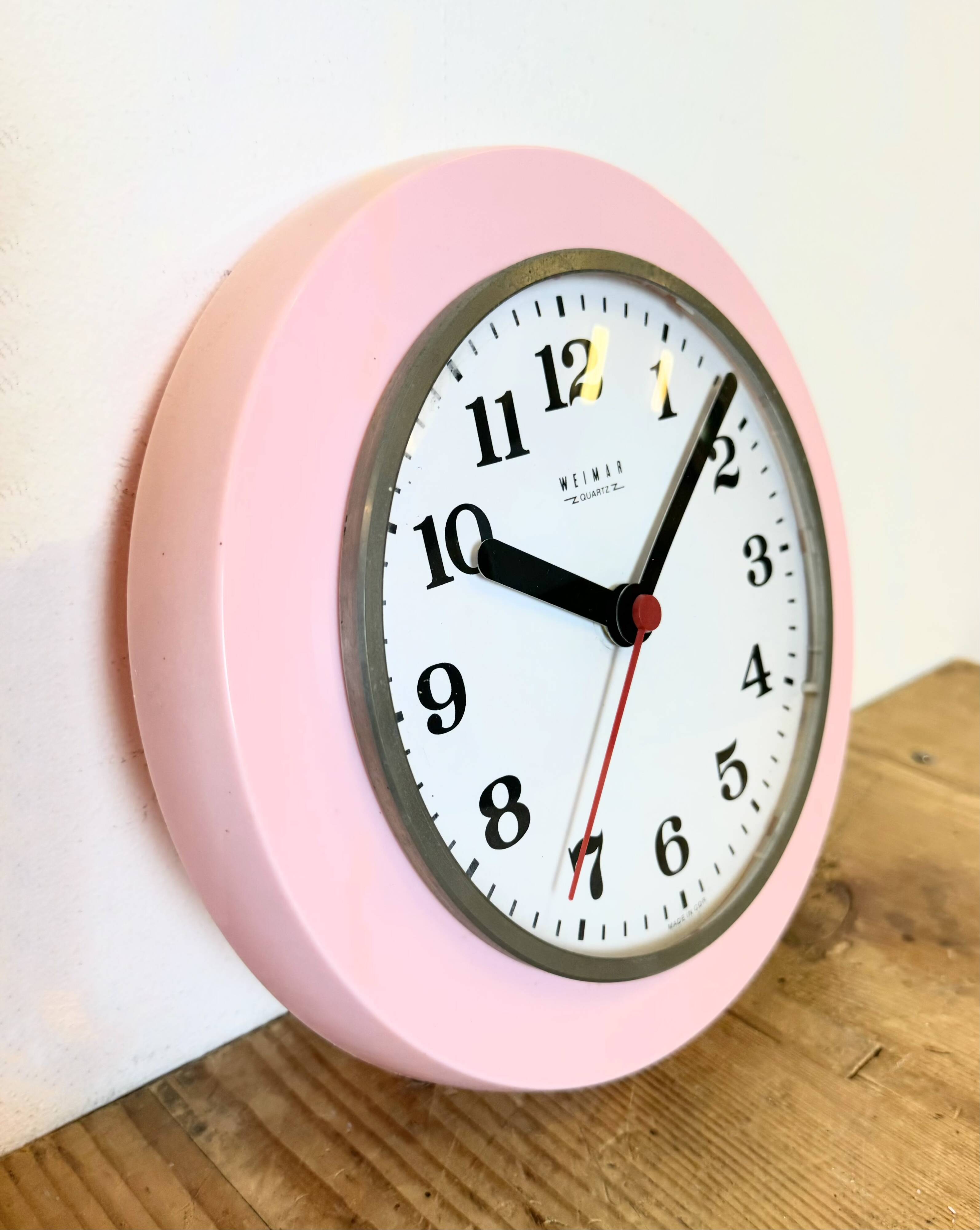 Vintage Pink East German Bakelite Wall Clock from Weimar, 1980s