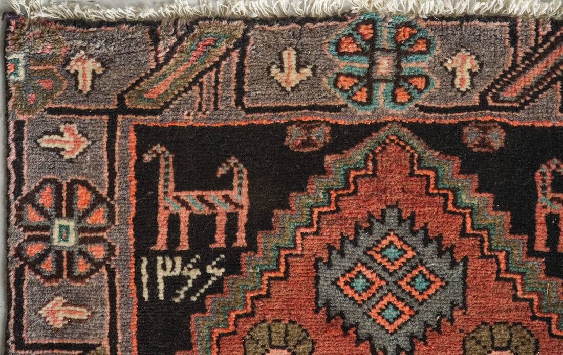 Unusual Signed Hand woven vintage rug - Tribal with animal motifs