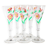 Set of 6 Mid-century Rare Floral Design Champagne Flutes / Italy / 1960s