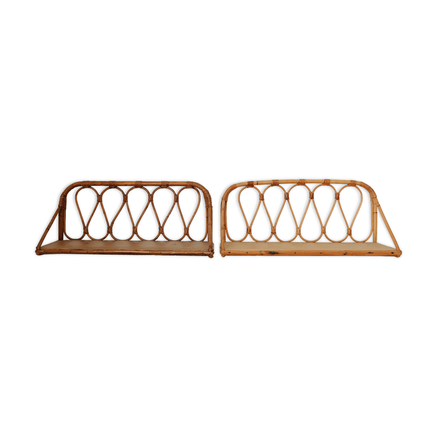 Pair of rattan wall shelves