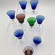 Nine vintage liquor glasses, coloured glass 20th century