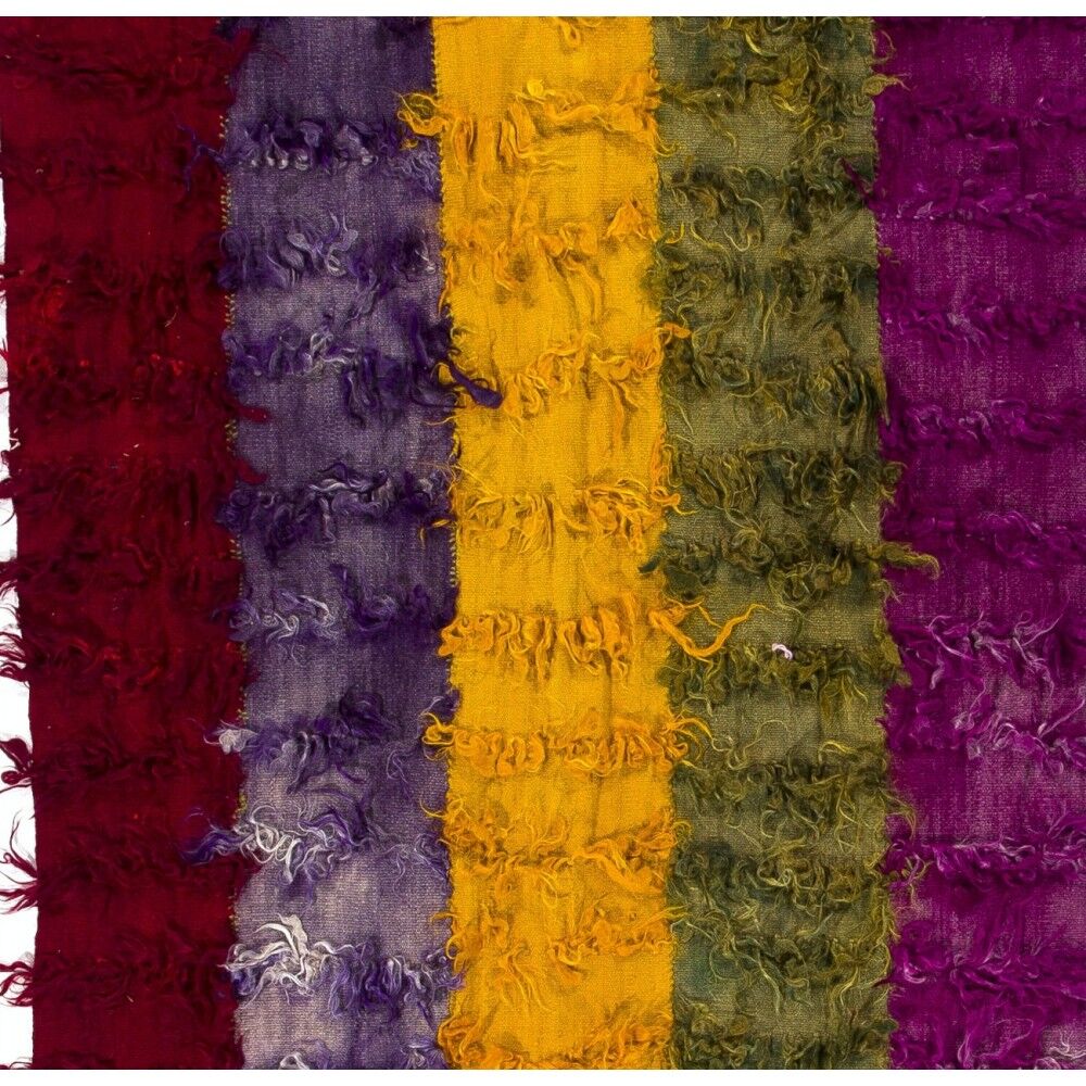 Vintage Hand-Knotted Tulu Runner Rug in Red, Purple, Yellow, Green and Magenta, 100% Mohair Wool