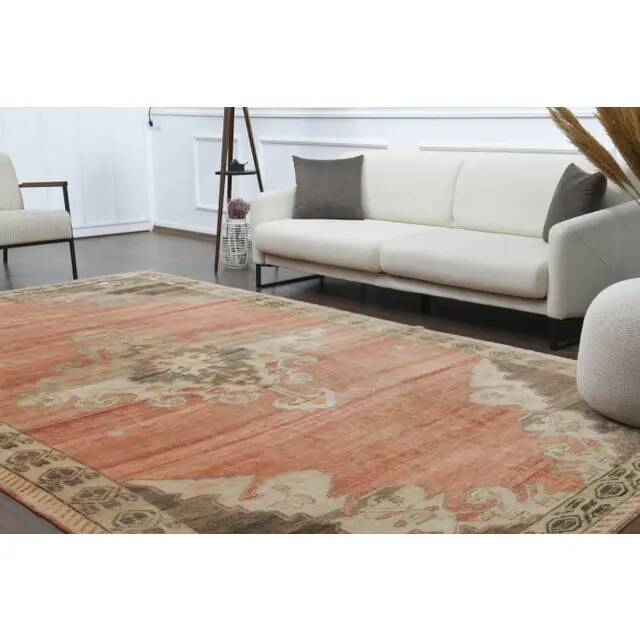1970s Vintage Turkish Oushak Handmade Wool Cotton Red Area Rug 235x392