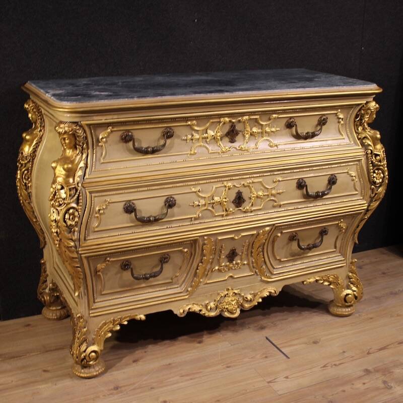 Commode italienne laquée et dorée du 20e siècle