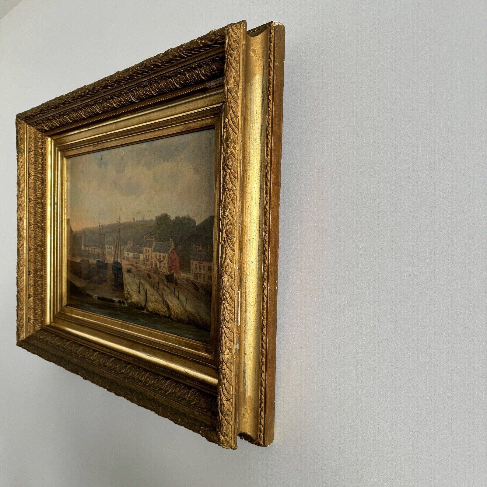 Oil on canvas by F. Lemoine the port of Nantes late 19th century stucco frame