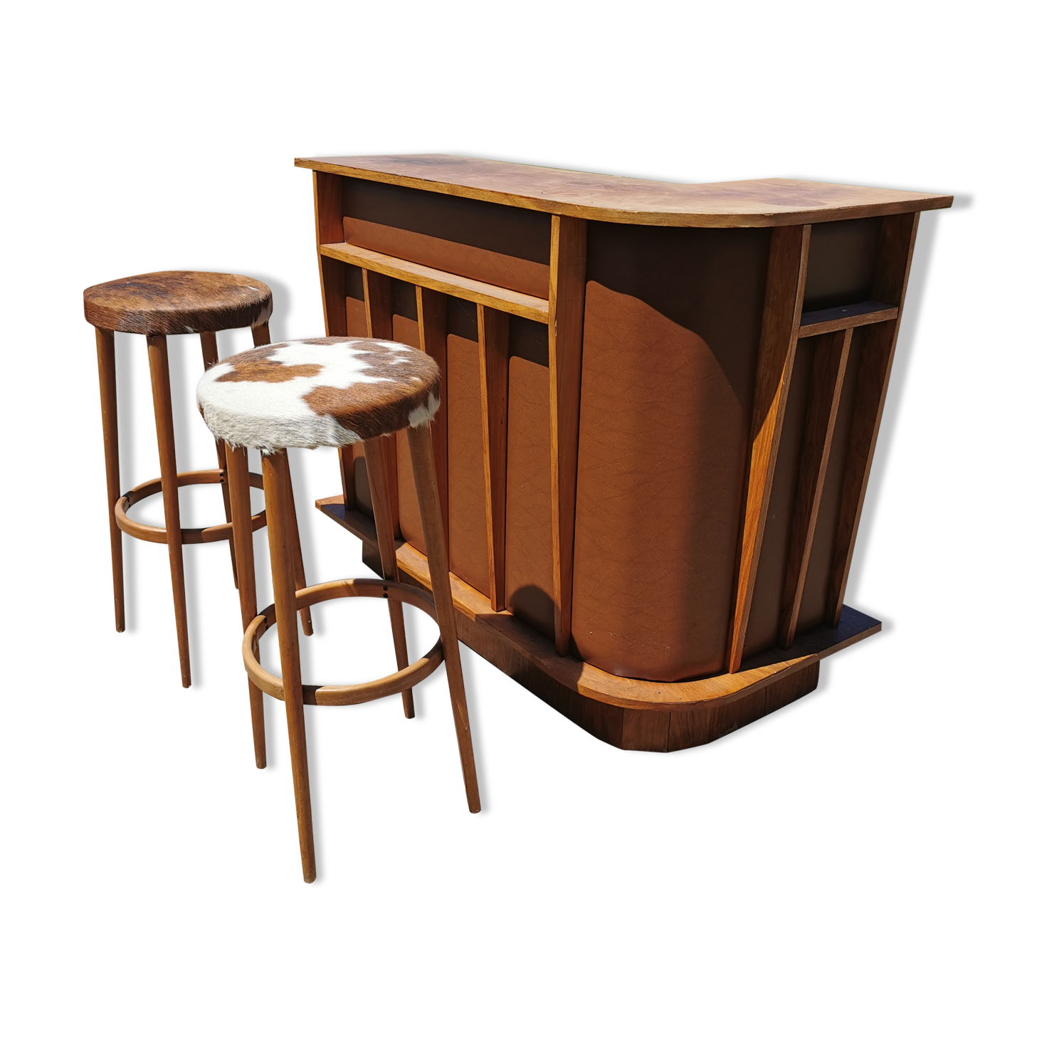 Corner bar and old stool from the 60s/ 70s, seventies skaï, vintage