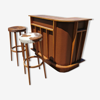 Corner bar and old stool from the 60s/ 70s, seventies skaï, vintage