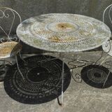 Iron garden furniture forge table, 2 armchairs and 2 chairs