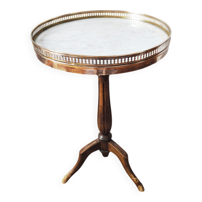 Guéridon tripode style Louis XVI marbre blanc et laiton