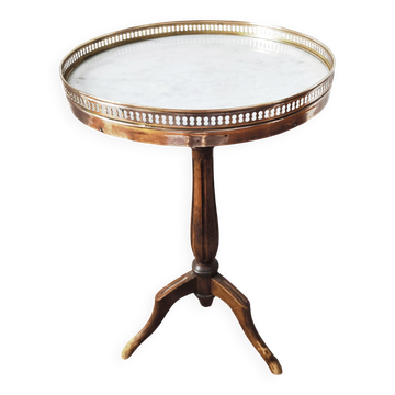 Tripod gueridon in Louis XVI style with white marble and brass.