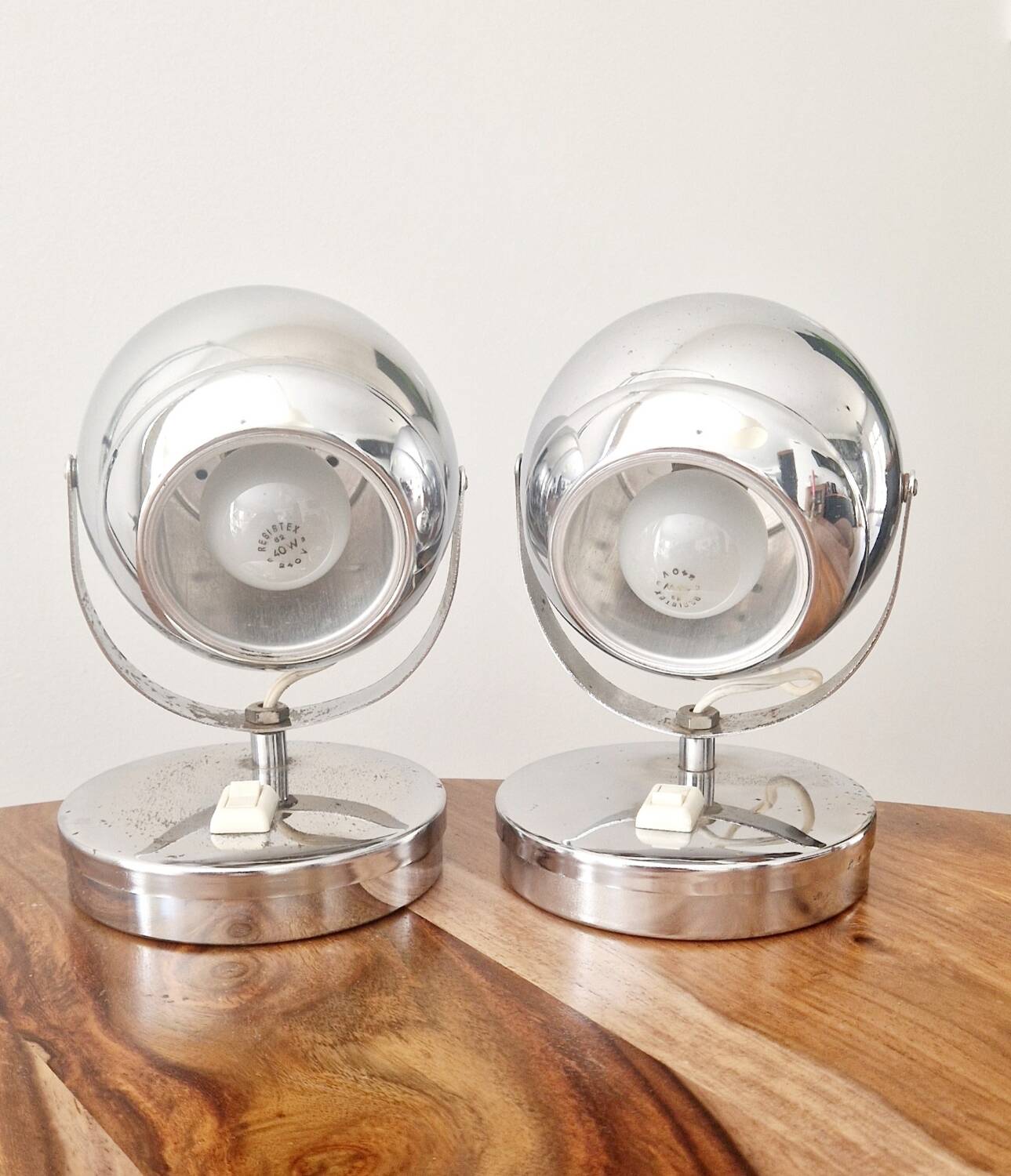 Pair of 1960s Space Age design chrome lamps