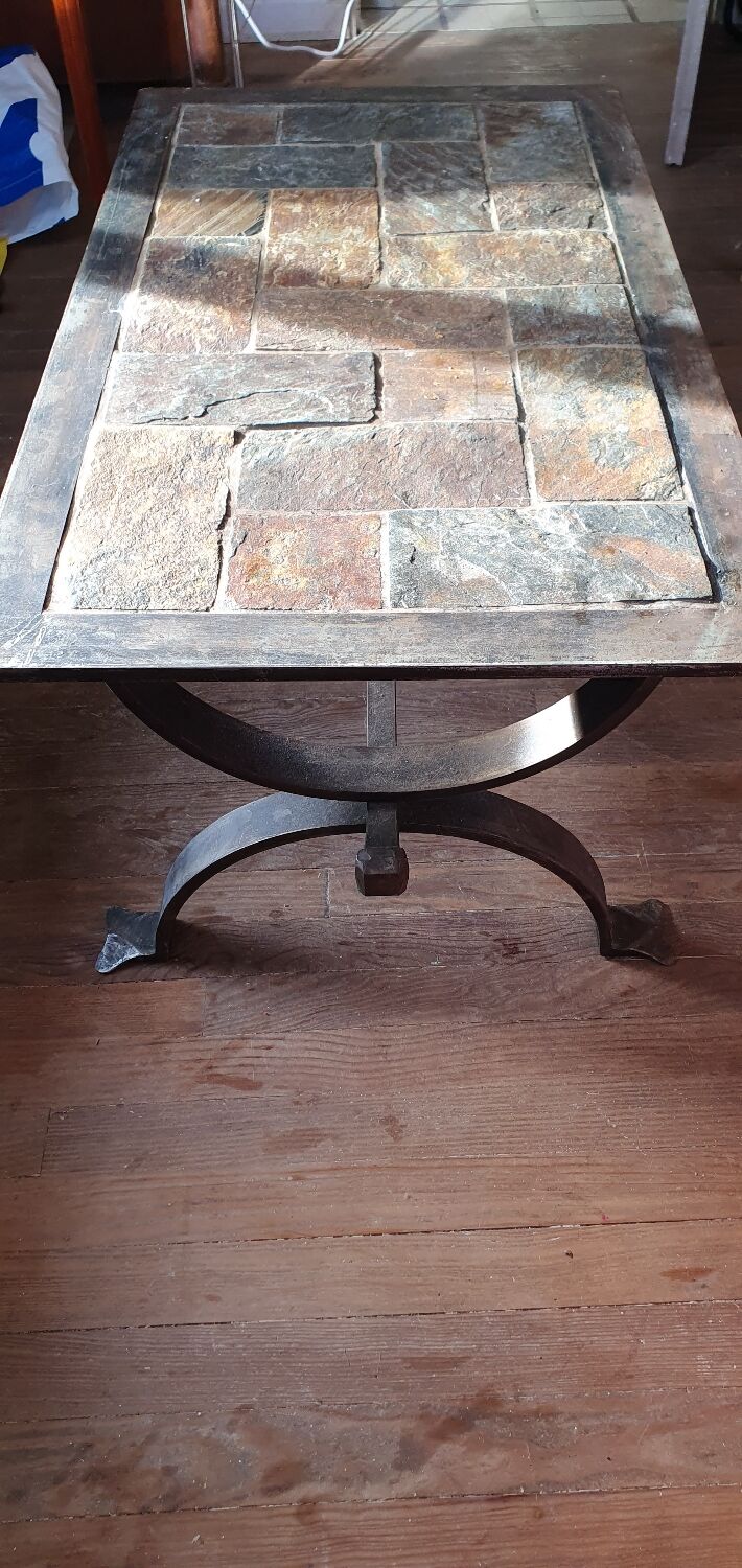 Blacksmith coffee table made of wrought iron and slate.