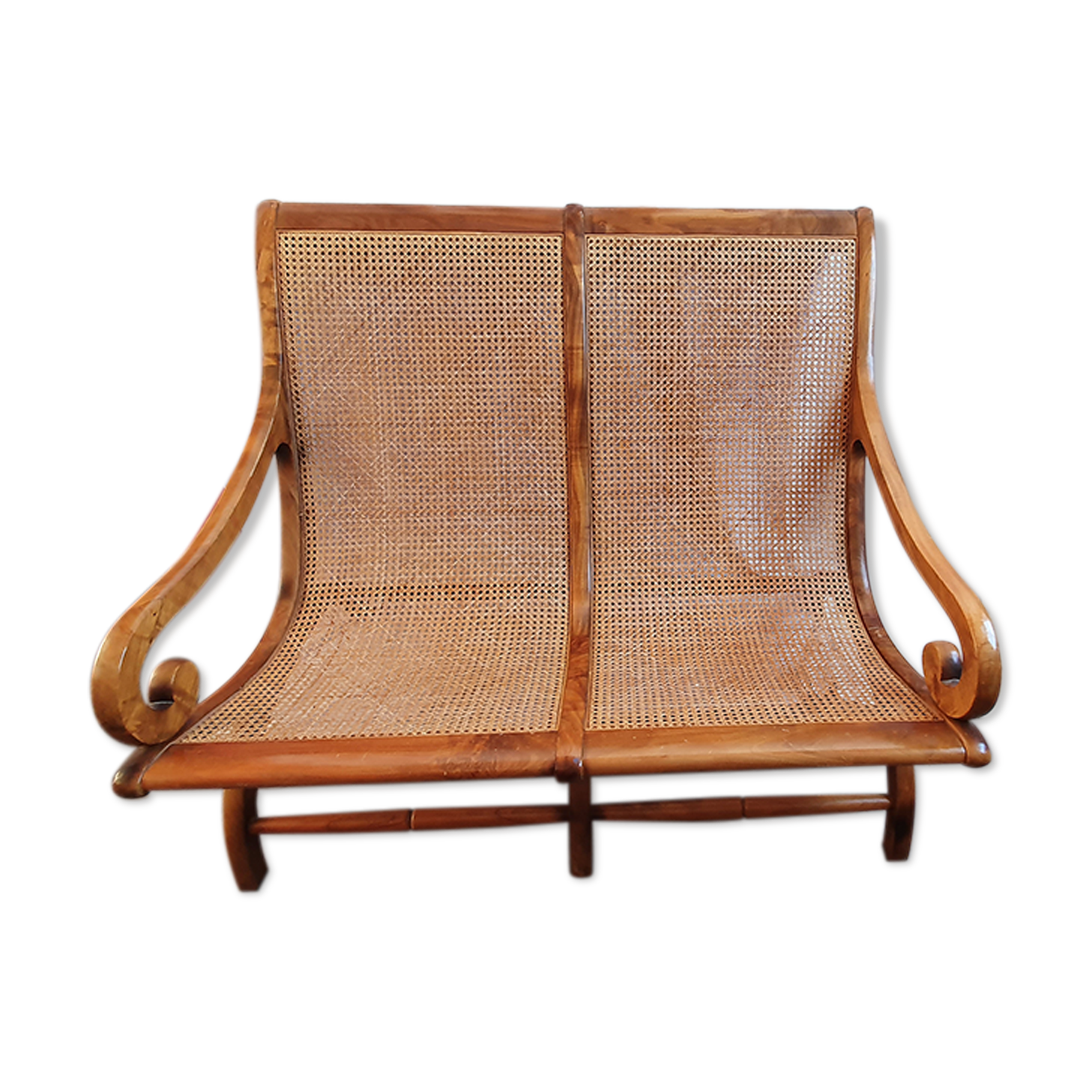 Rattan planter bench/tamarind wood