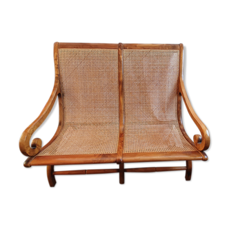 Rattan planter bench/tamarind wood