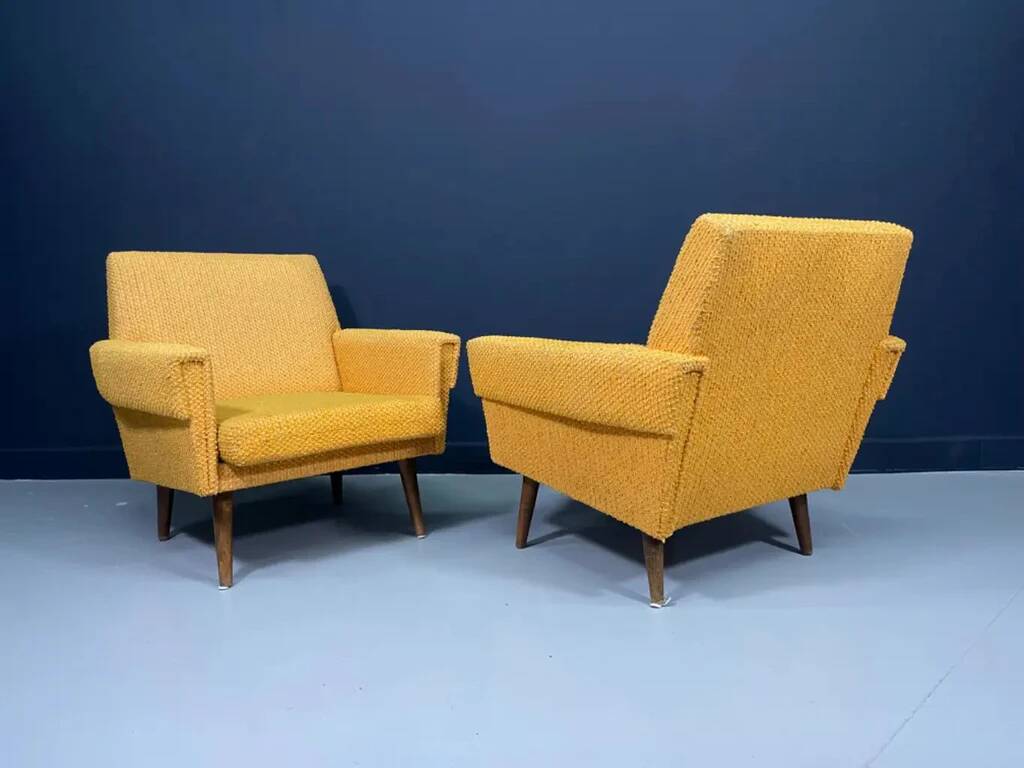Pair of retro armchairs mid-century upholstered lounge chairs, Central European, mid-20th century
