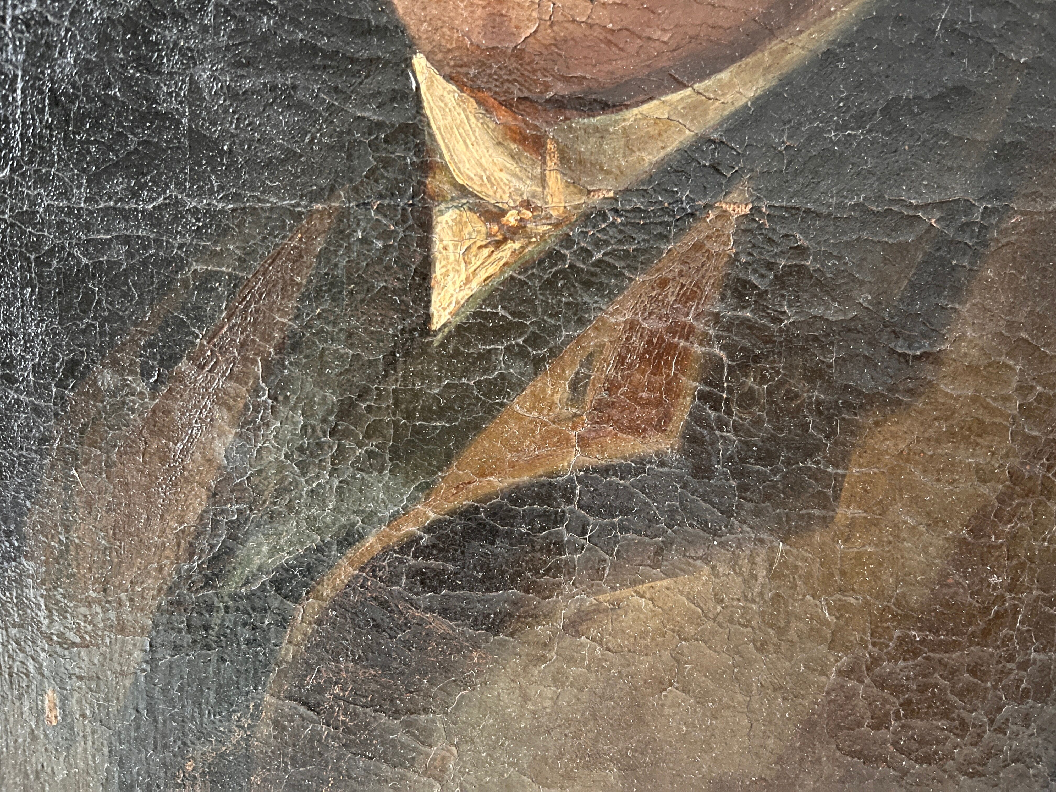 Portrait of a man in oil on canvas from the 19th century, an old painting dated 1885.