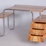 Restored bauhaus writing desk, by andré lurcat, walnut, new polish, czech, 1930s