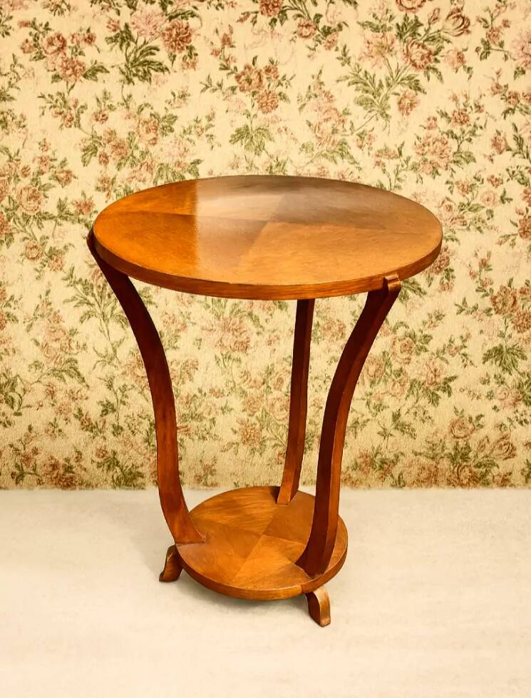 Art Deco Wooden Pedestal Table – 1930s Art Deco Era – Elegant and Practical