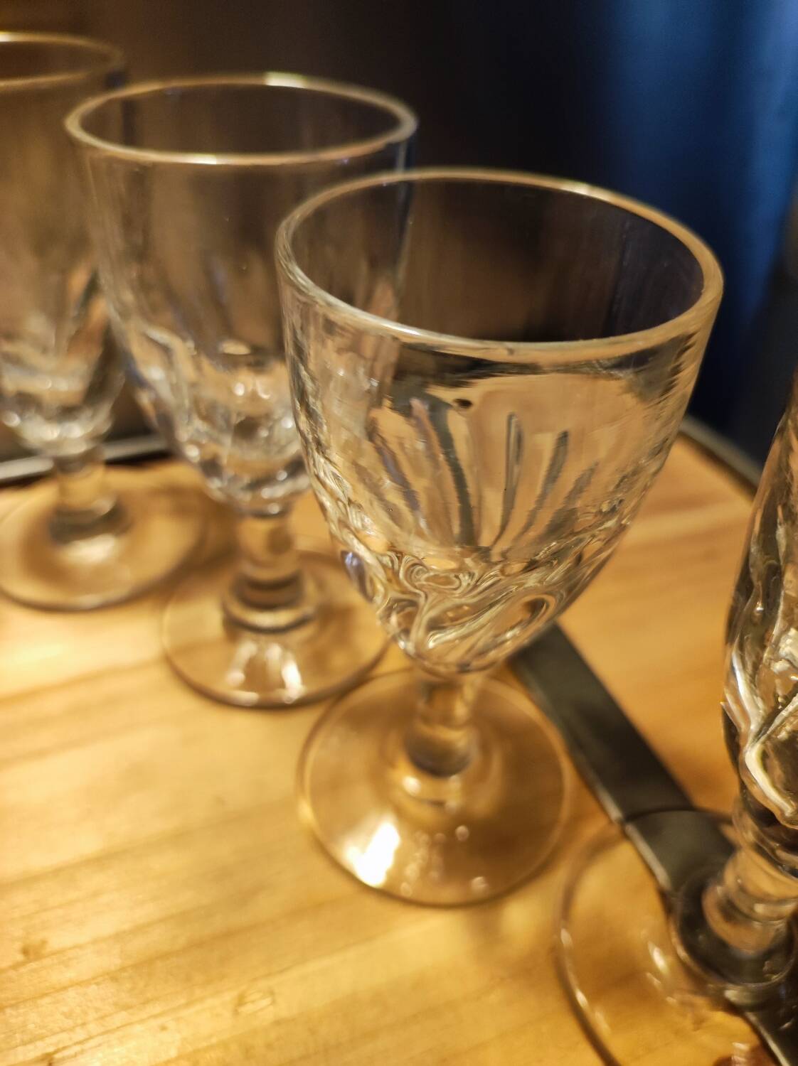 12 small twisted bistro glasses, 19th century
