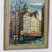 Oil painting on Swedish canvas "City and Canal" by Valentine