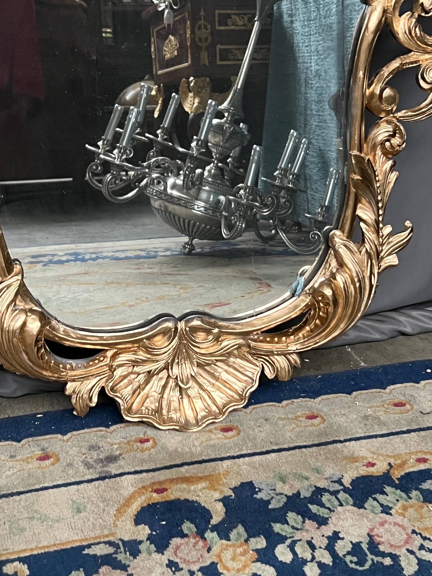 Antique rococo style wooden mirror. Solid walnut.