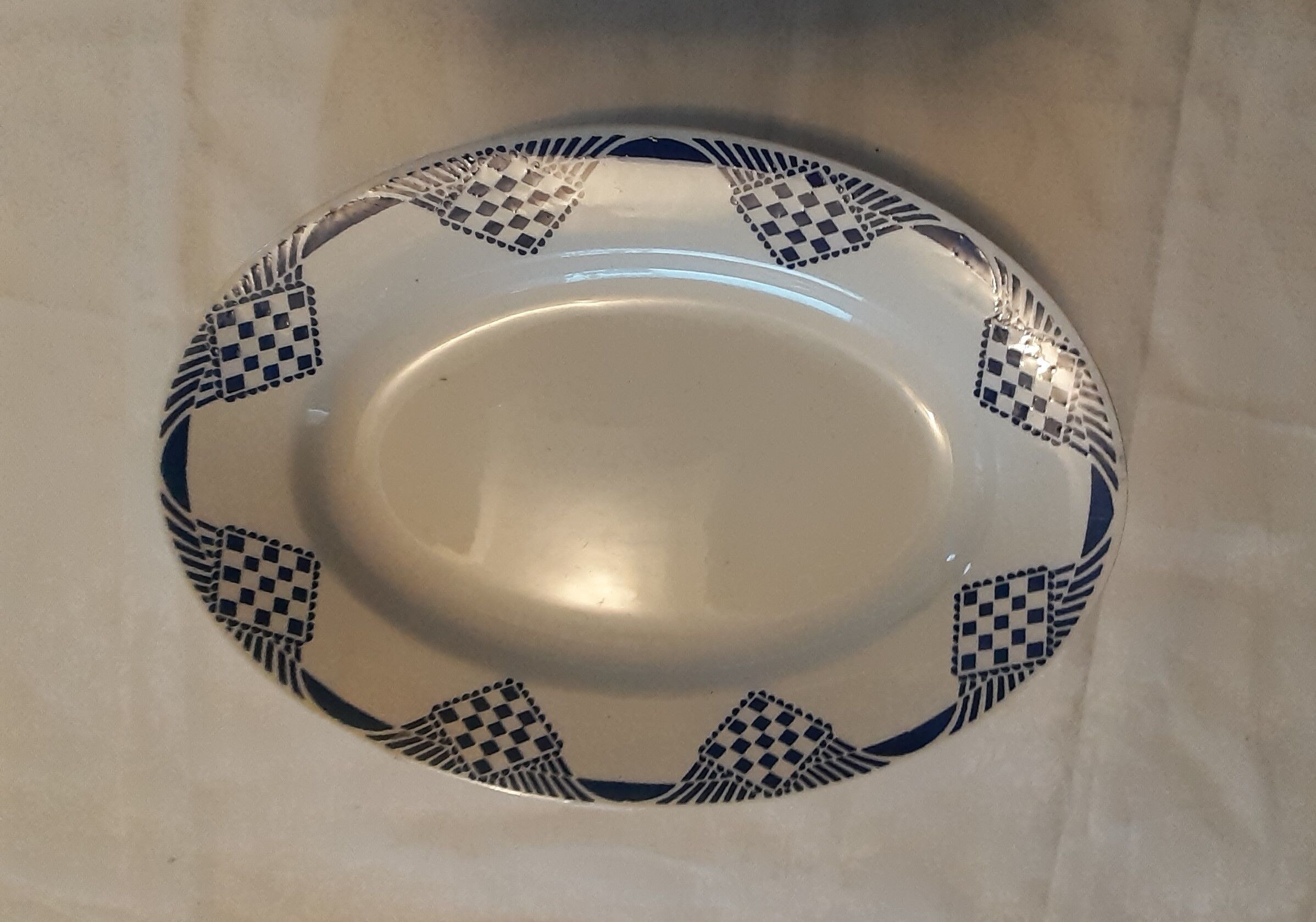 Oval flat faience old Orchies Moulin des Loups decoration PANTIN Blue Iron Earth