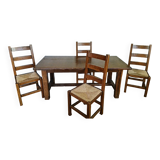 Solid oak farmhouse table + 4 chairs