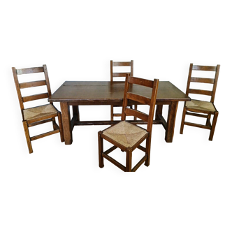 Solid oak farmhouse table + 4 chairs