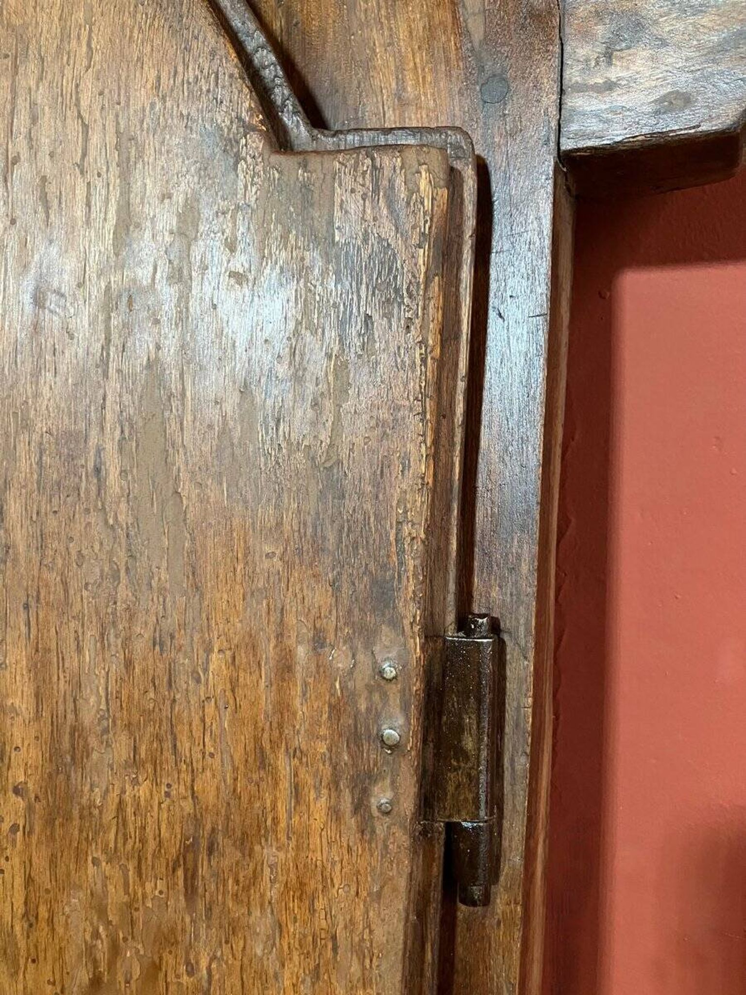 Antique Rustic Tuscan Window in Chestnut with Original Wrought Iron Hardware, 1800s