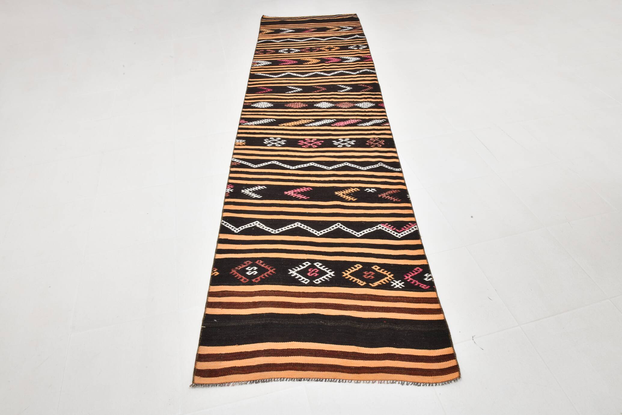3x12 Pinstriped Kilim Runner Rug, 91x349Cm