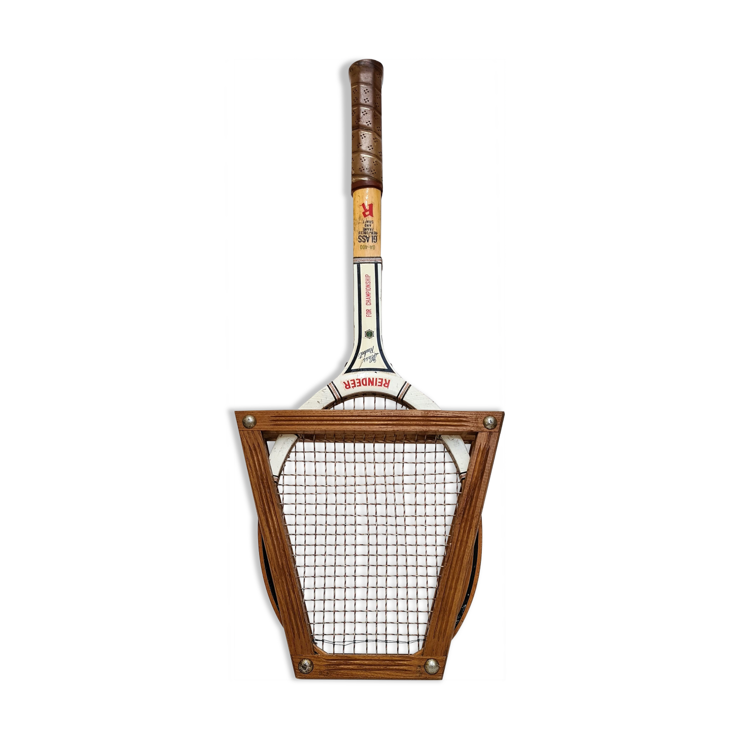 Vintage tennis racket with wooden press