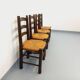 Set of 4 vintage brutalist chairs by Georges Robert in wood and straw.