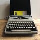Old writing machine polyjo super 75 bakelite grey + vintage black trunk